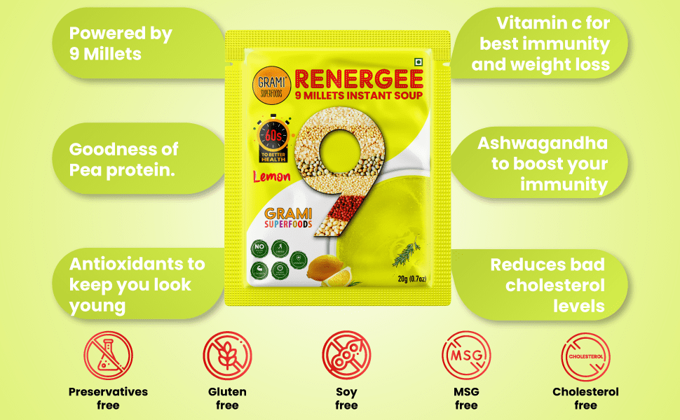 Vegan 9 millet lemon soup in a bowl