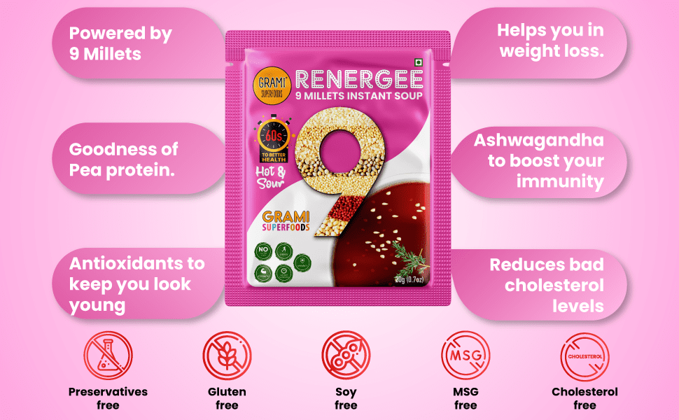 Vegan 9 millet hot & sour soup in a bowl