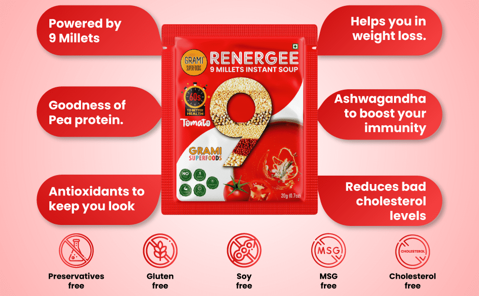 Vegan 9 millet tomato soup in a bowl