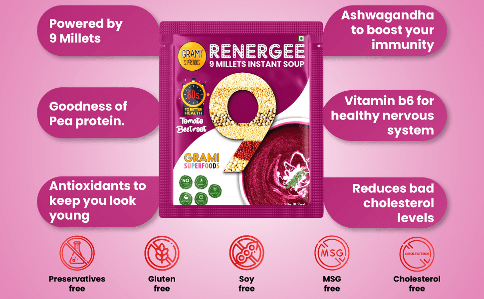 Vegan 9 millet soup with tomato and beetroot